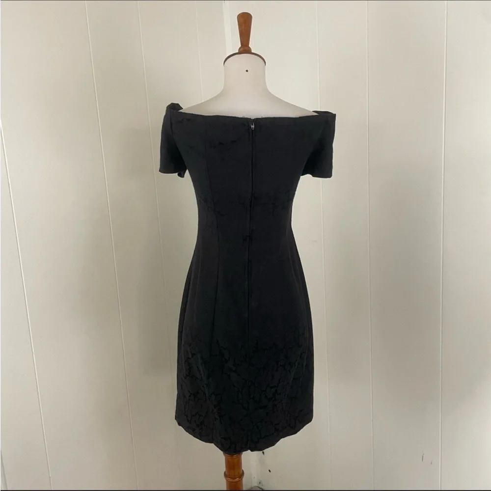 Vintage 80s 90s Lace Jacquard Dress Women’s S Mini Sheath Off Shoulder Cocktail‎ - Picture 6 of 8
